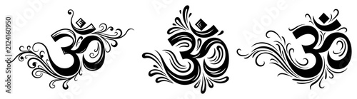 Foto Om symbol set with elegant floral swirls and decorative vine patterns in spiritu