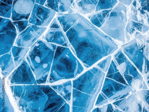 Cracked ice texture with vibrant blue and white detail for backgrounds