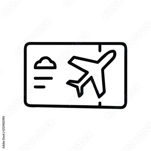Airplane ticket or boarding pass with cloud icon.
