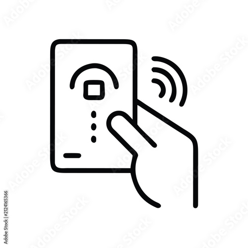 Contactless payment card tapping reader icon line.