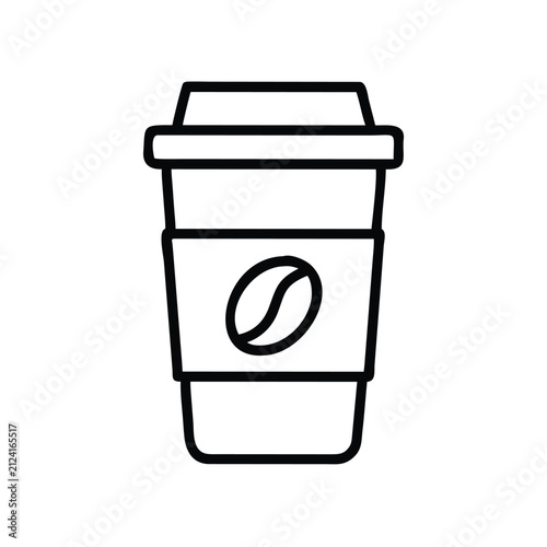 Takeaway coffee cup icon with bean for cafe drinks.