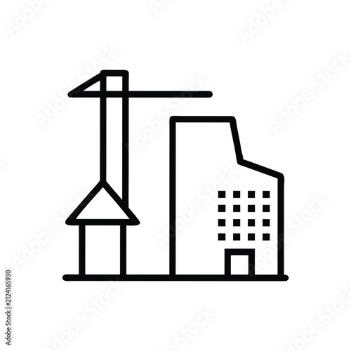 Building construction site with crane outline icon vector.
