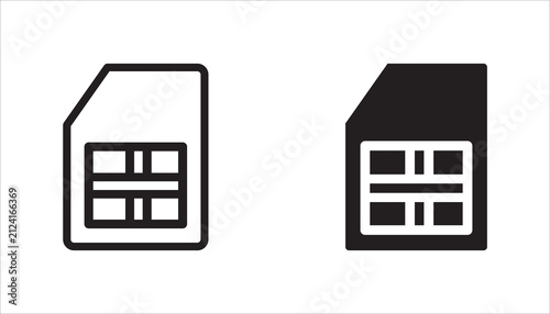 SIM card icon set, collection featuring outline and glyph styles. Perfect for smartphones, mobile communication, telecommunications, apps, and technology projects.