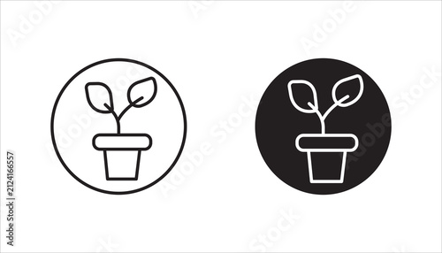 Modern plant pot icon set featuring outline and glyph styles. Perfect for gardening apps, eco projects, sustainability, botanical branding, UI, web, mobile applications, and vector design.