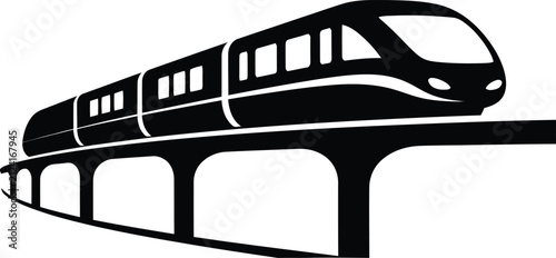 Silhouette vector of modern high speed train on elevated rail design