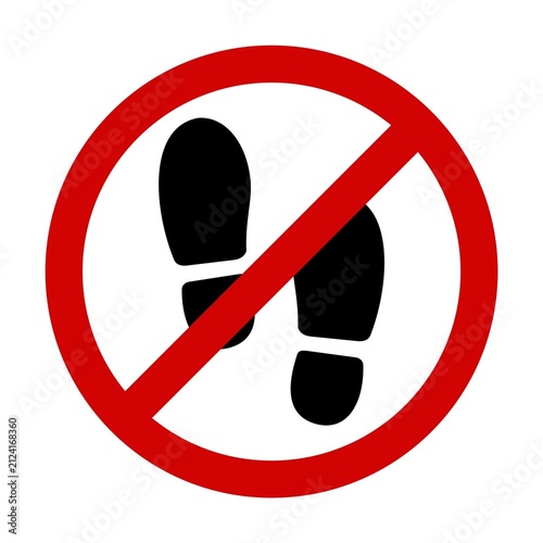 No shoes footprint symbol. Warning sign image