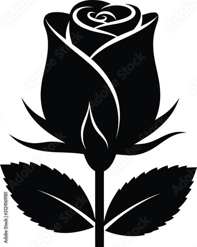Silhouette vector rose flower icon for romantic botanical graphic design