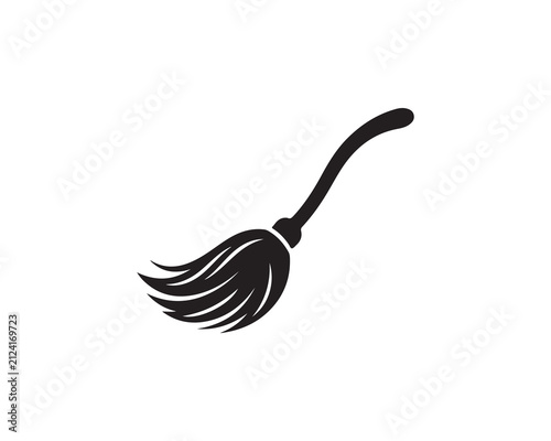 Black silhouette icon of a witch broomstick for halloween