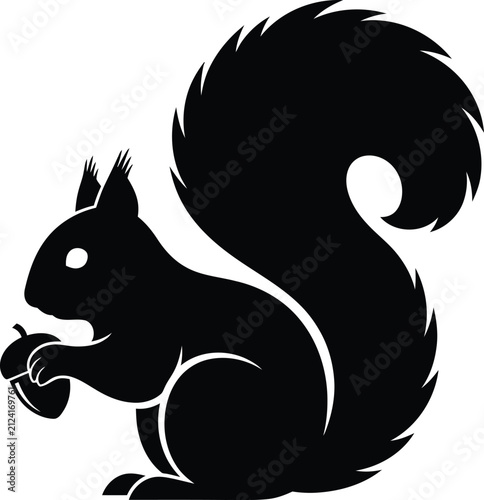Silhouette vector squirrel holding a small acorn for nature design
