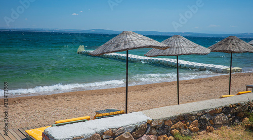 Sun loungers on the hotel beach