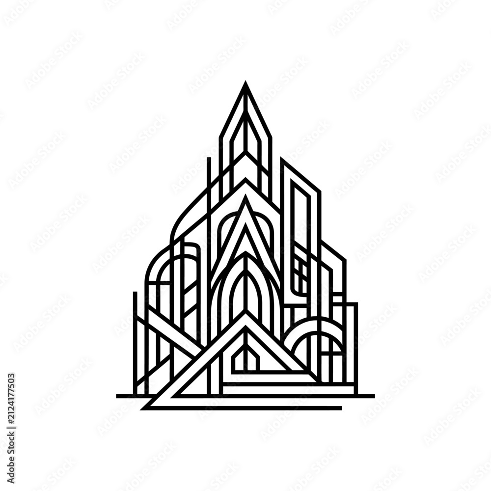 Naklejka premium Geometric Line Art Castle Illustration Design.