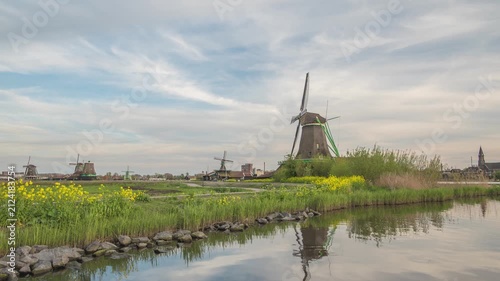Dutch Windmill time lapse at Zaanse Schans Village, Netherlands