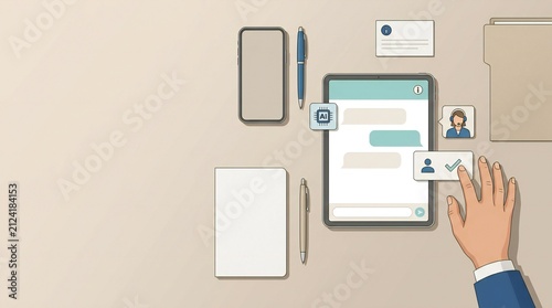 Customer Confirming AI-Assisted Support and Human Agent Review on a Tablet