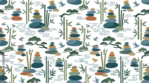 Canvas Print Seamless pattern with zen stones and bamboo.