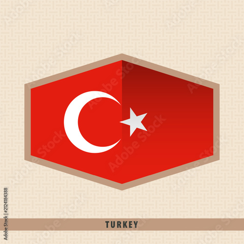 Turkey Flag Hexagon Badge. Modern Geometric Emblem.