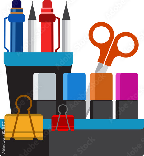Desk organizer with stationery supplies vector illustration for office and school organization
