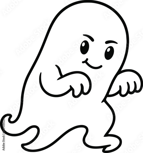 фотографія Cute Sneaky Ghost Creeping Line Art Vector Illustration