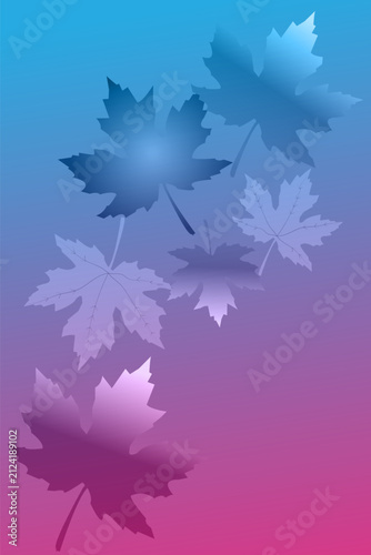 Elegant Blue to Pink Gradient Autumn Maple Leaves Background