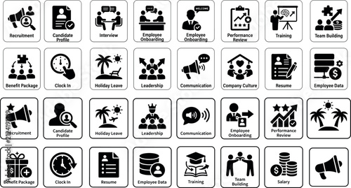 Human resources and corporate management icon set with business onboarding leadership symbols vector illustration pack