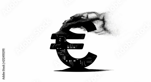 Abstract representation of a dissolving Euro symbol with a human face emerging, symbolizing financial uncertainty or change.
