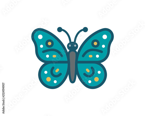 Cute blue butterfly icon with decorative patterns