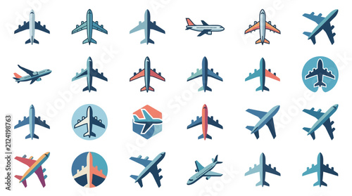 Cuadro en lienzo Collection of airplane silhouettes and aviation symbol icons.