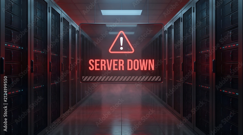 Obraz premium Server room with red warning sign and 