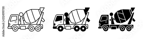 Concrete Mixer Truck Icons, Construction Vehicle Vector Graphics, Industrial Transport Set