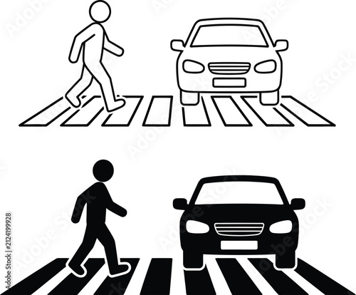 Canvastavla Pedestrian crossing road safety vector illustration