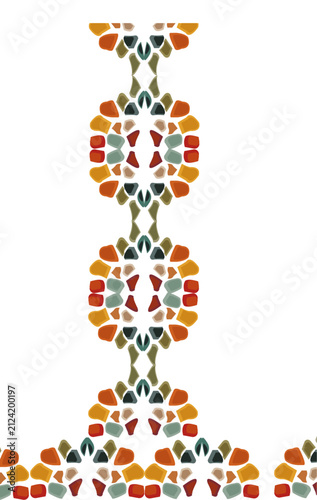 Colorful Geometric Floral Border Pattern with Symmetrical Botanical Motifs