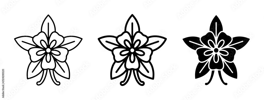 Obraz premium Elegant Floral Icons, Stylized Flower Emblems, Botanical Vector Graphics, Decorative Blossom Silhouettes