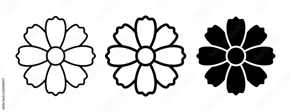 Obraz premium Simple Flower Icons, Vector Graphics, Outline and Silhouette Designs
