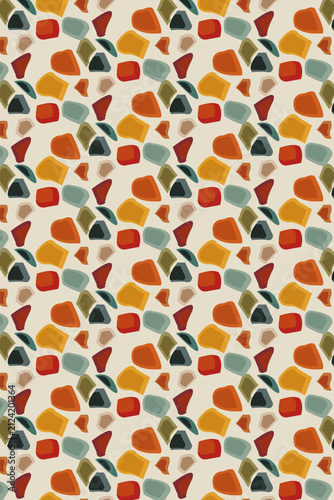 Abstract Organic Geometric Seamless Pattern with Colorful Pebble Shapes
