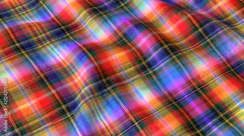Vibrant Rainbow Plaid Fabric Texture with Wavy Surface and Soft Lighting