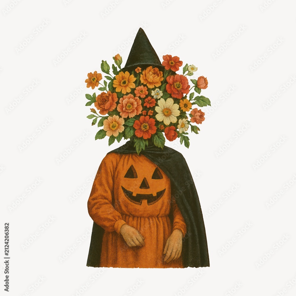 Fototapeta premium Whimsical floral pumpkin head