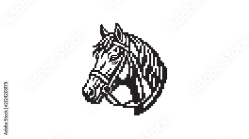 Cuadro en lienzo Detailed black and white illustration of a horse head with bridle
