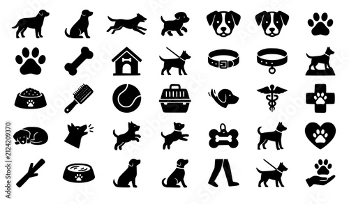 Dog Silhouette Vector Icon Set for Pet Care Animal and Veterinary Design