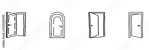 Doors And Open Entrance Hand Drawn Doodle Icon Set. Entry, Exit, Access And Passage Sketch Symbol Collection. Building And Interior Architecture. Isolated Vector Illustration