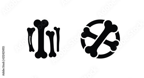 Bild auf Leinwand Two black bone silhouettes one upright and one circular arrangement against a wh