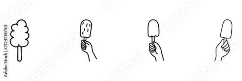 Ice Cream And Popsicle Hand Drawn Doodle Icon Set. Frozen Dessert Treats Held In Hand Sketch Symbol Collection. Food And Dessert Snack Menu. Isolated Vector Illustration