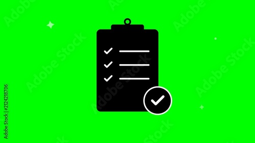 Animated Checklist Clipboard Icon Showing Task Completion on Green Screen