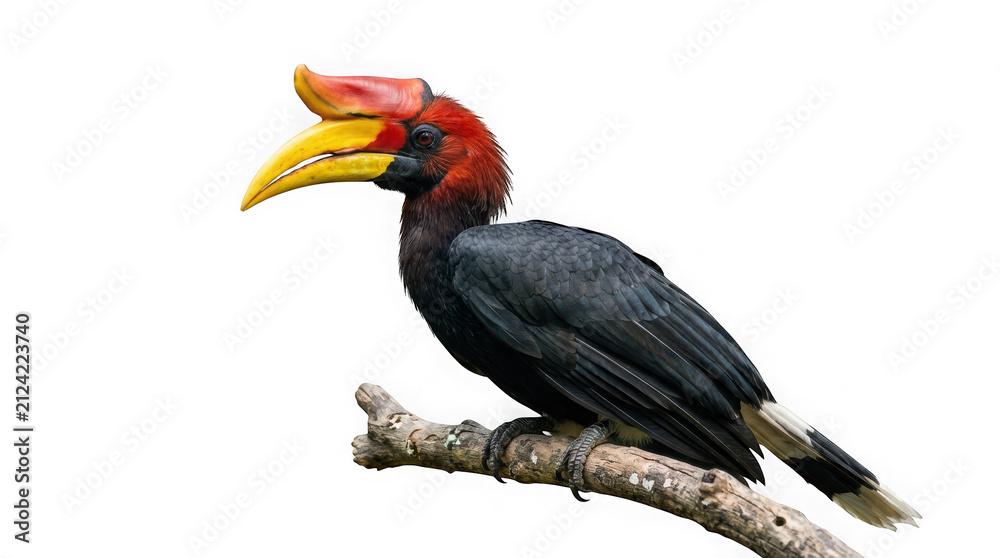 Obraz premium Rufousheaded hornbill perched on a branch isolated on transparent background
