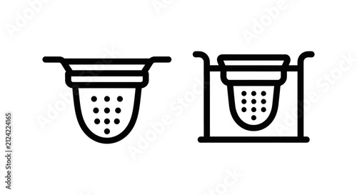 Set of kitchen utensil vector line icons showing a colander and a kitchen sieve for food preparation and cooking tasks with colander strainer culinary draining equipment household