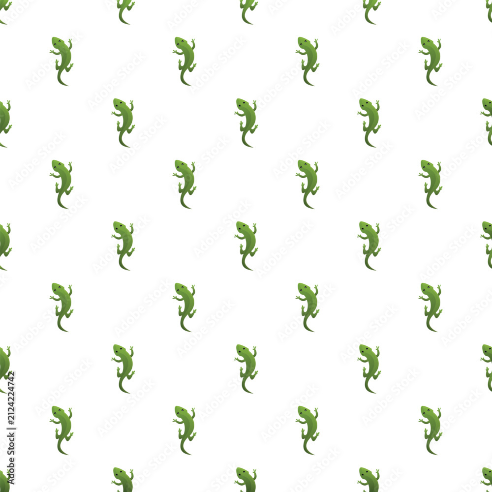 Fototapeta premium Green geckos repeating across a white background forming a nature inspired animal pattern