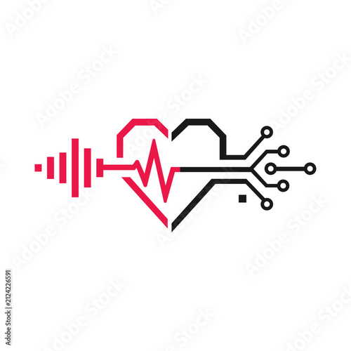 Minimalist geometric heart heartbeat pulse audio wave tech circuit logo