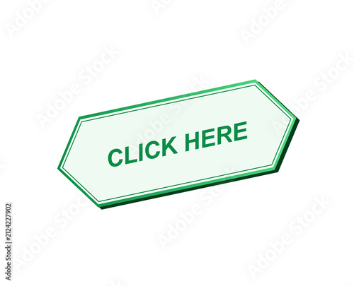 Cuadro en lienzo Glowing green click here button sign isolated on black background