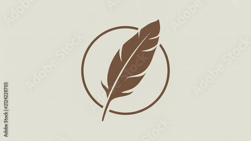 Feather icon inside a circle. Minimalist quill pen symbol for writing or literature design.