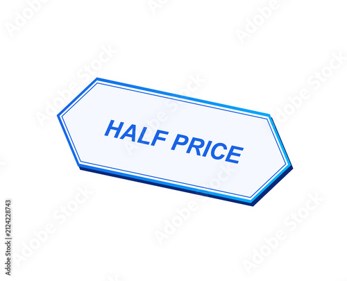 Foto White hexagonal half price sale tag isolated on black background