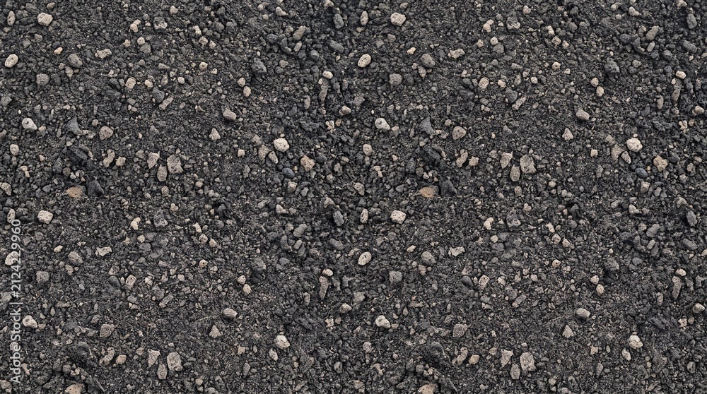Fototapeta premium Dark grey asphalt texture with small crushed stone pebbles covering the rough road surface
