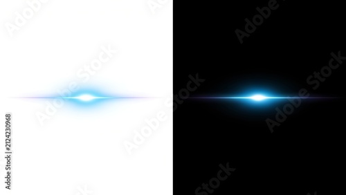 Abstract blue horizontal light flare effect isolated on white and black backgrounds for digital design projects